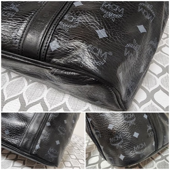 Authentic MCM Visestos Shopping Tote Bag Black/Grey - Picture 6 of 14